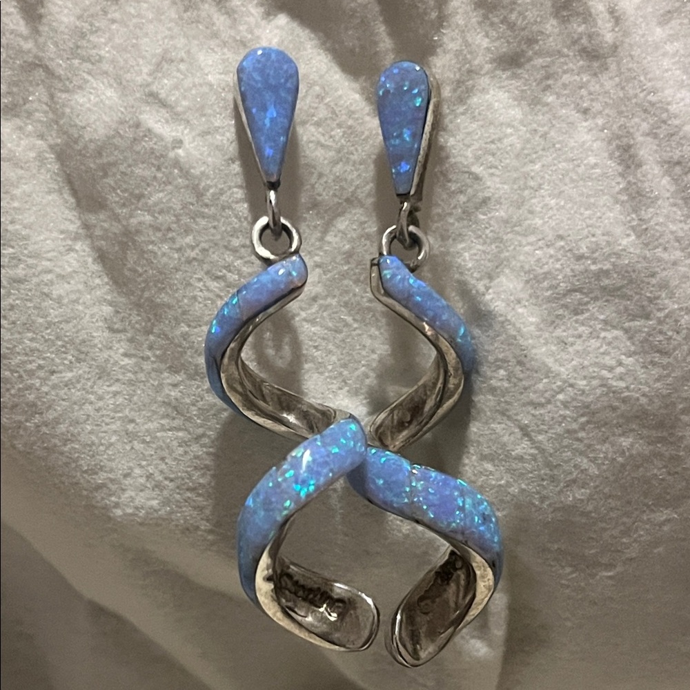 Dazzling Silver and Blue Swirl Earrings